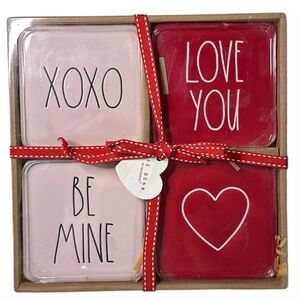 NEW Rae Dunn Valentines Coaster Set XOXO" "LOVE YOU" BE MINE" "HEART" Ceramic
